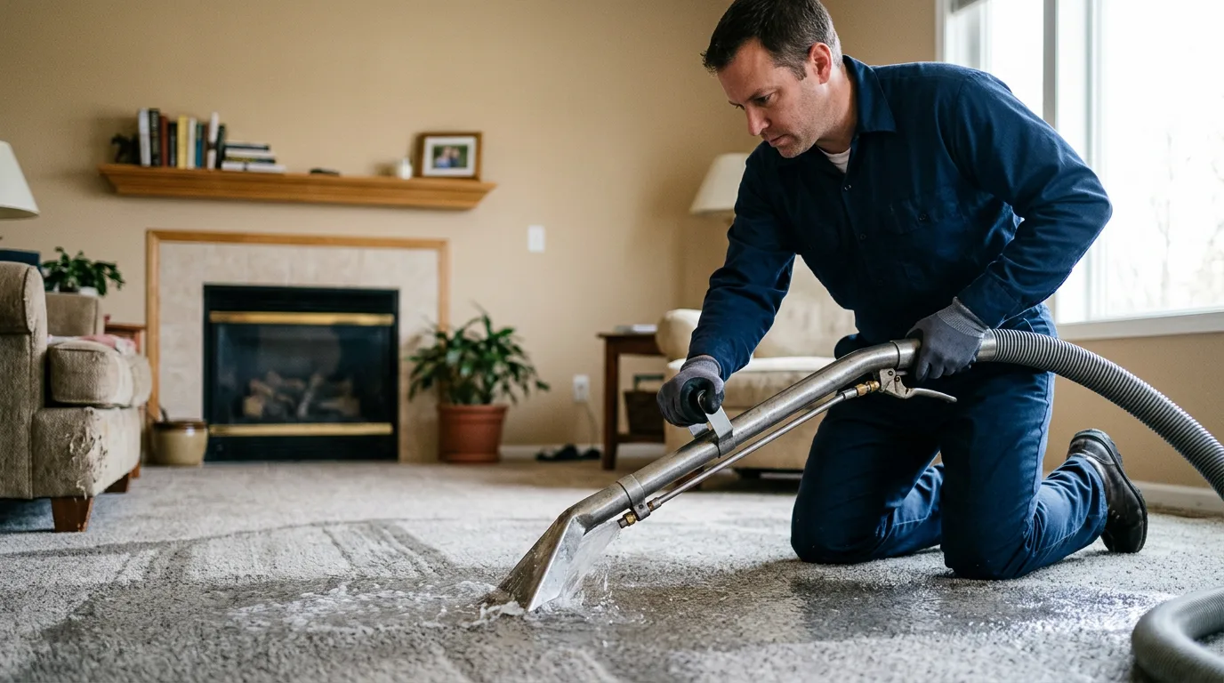 Water damage restoration technician working near Asbury, IA